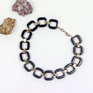 Black Acrylic and Gold Metal Choker Necklace